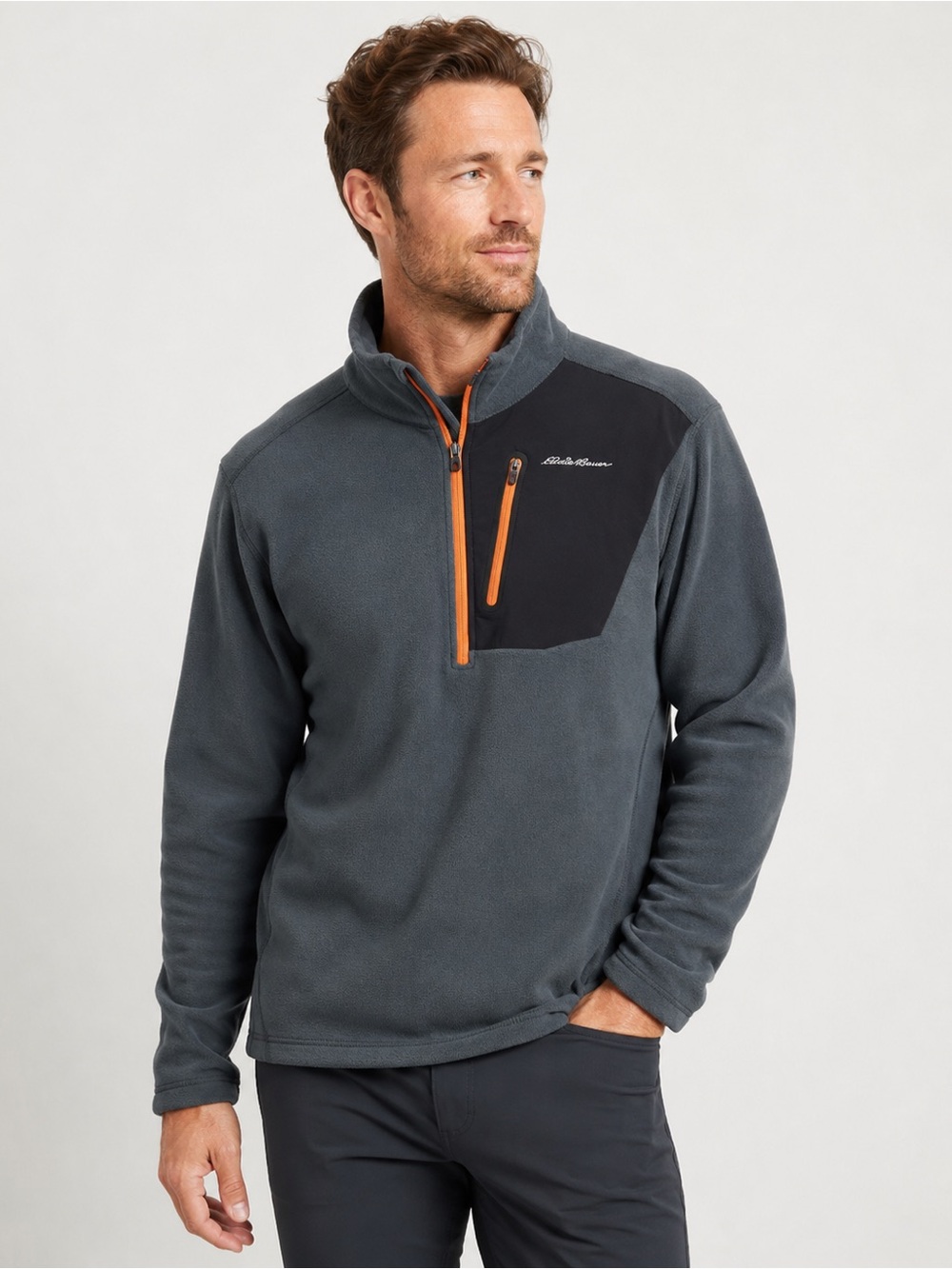 Eddie Bauer First Ascent 1/4 Zip Fleece Men’s Large Gray Orange